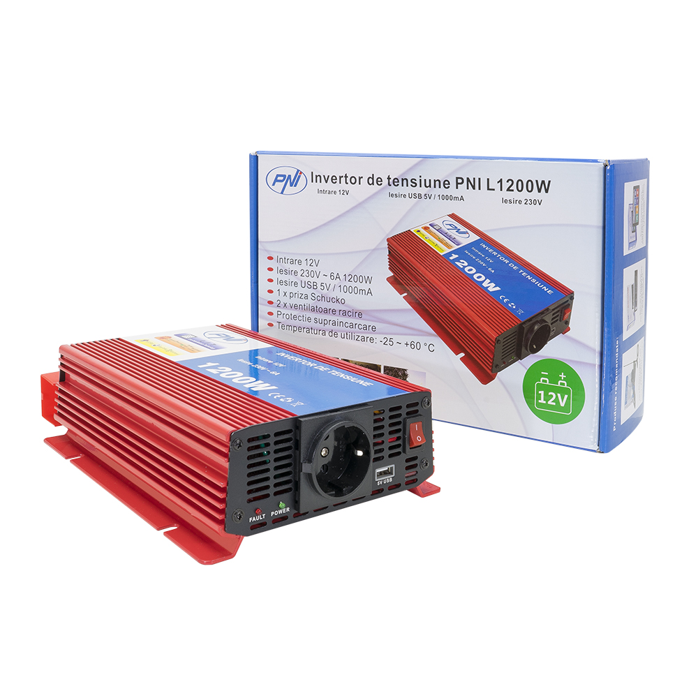 Invertor de tensiune pni l1200w alimentare 12v iesire 230v