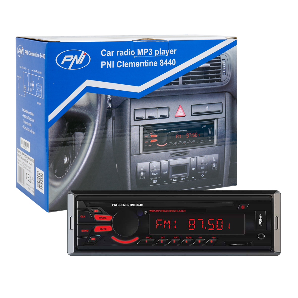 Radio mp3 player auto pni clementine 8440, 4x45w, 12v, 1 din, cu sd, usb, aux, rca