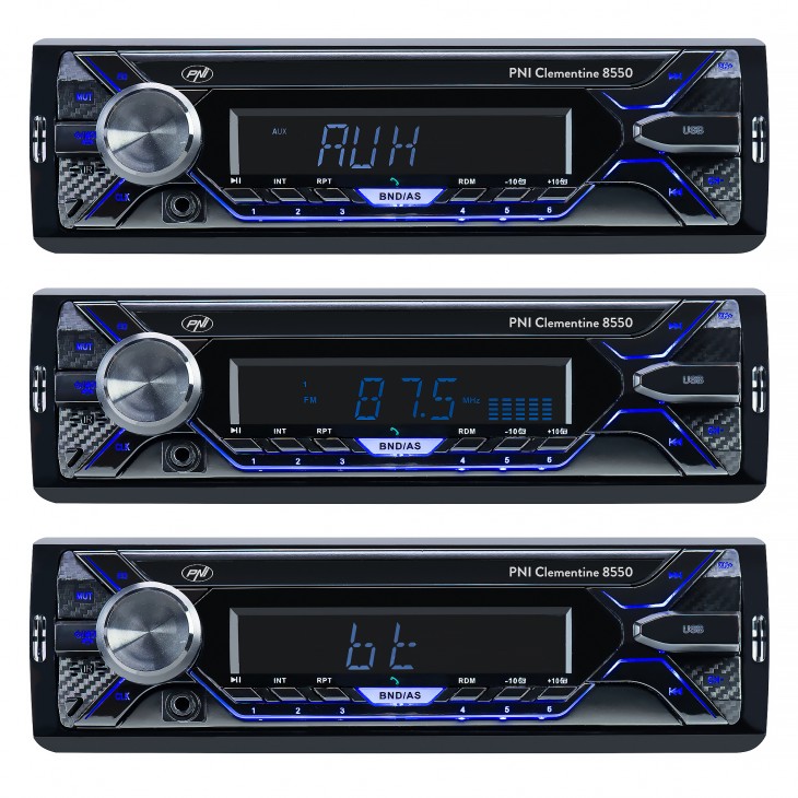 Radio mp3 player auto pni clementine 8550bt, fata detasabila, 4x45w, 12v, 1 din, cu sd, usb, aux, rca