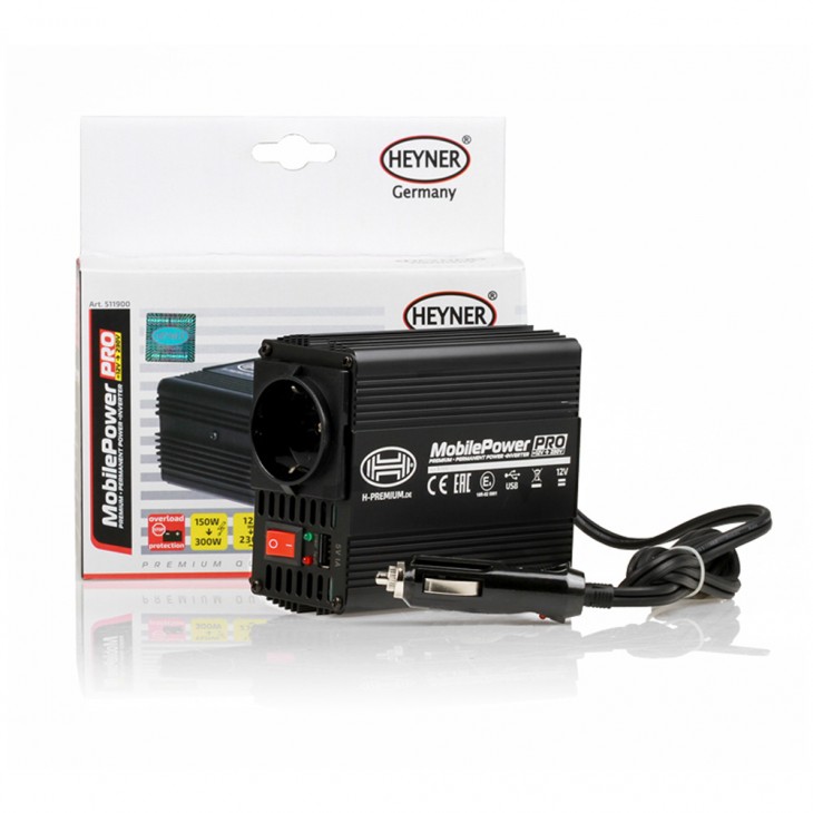 Invertor de tensiune heyner premium pro 150-300w alimentare 12v iesire 230v cu usb