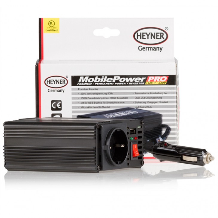 Invertor de tensiune heyner premium pro 150-300w alimentare 12v iesire 230v cu usb