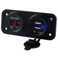 Voltmetru cu 2 x porturi incarcare USB, pentru vehicule offroad, ATV, SSV, quad, moto sau utilaje agricole, alimentare 12V