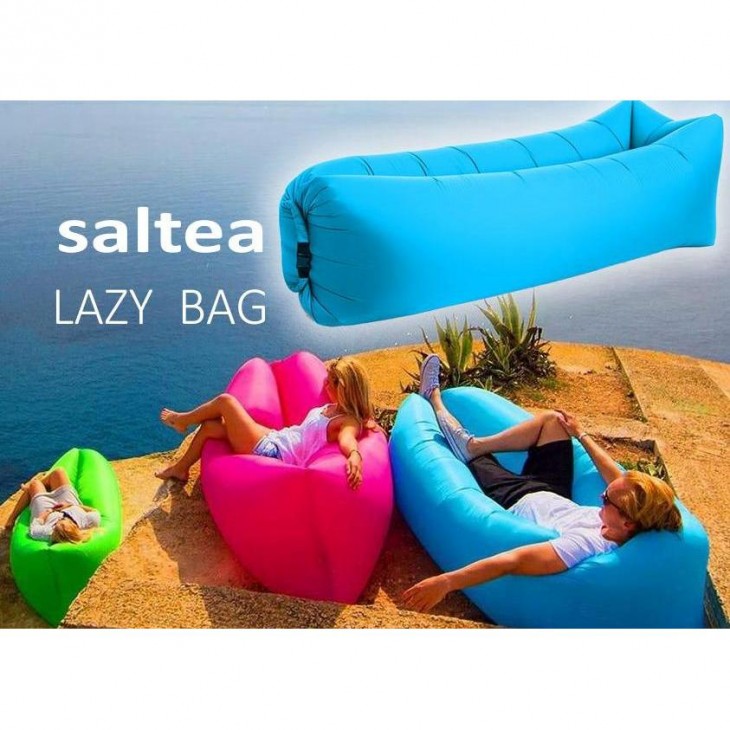 Saltea Autogonflabila Lazy Bag tip sezlong, 230 x 70cm, culoare Albastru, pentru camping, plaja sau piscina