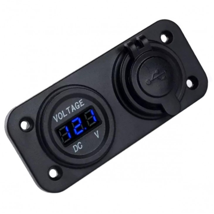 Voltmetru cu 2 x porturi incarcare USB, pentru vehicule offroad, ATV, SSV, quad, moto sau utilaje agricole, alimentare 12V