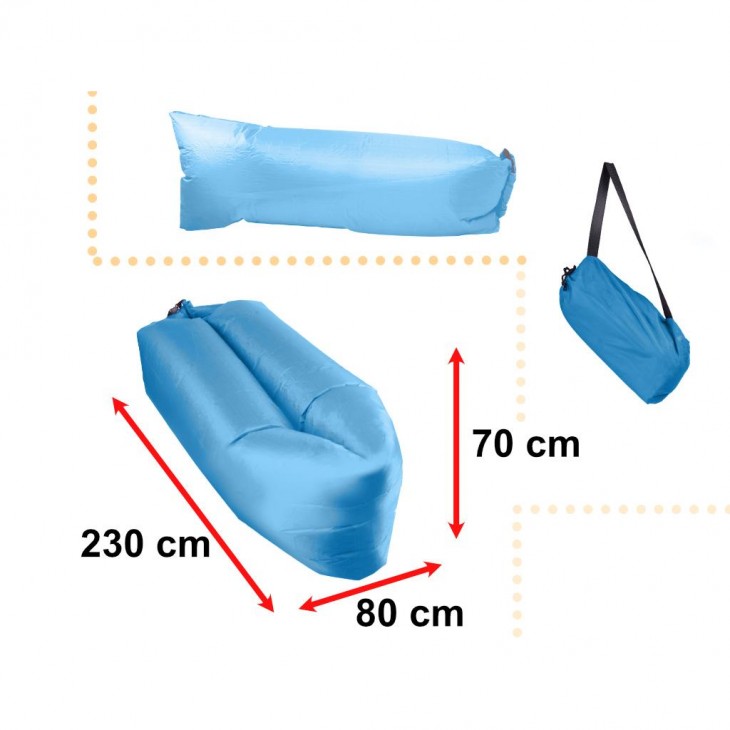 Saltea Autogonflabila Lazy Bag tip sezlong, 230 x 70cm, culoare Albastru, pentru camping, plaja sau piscina