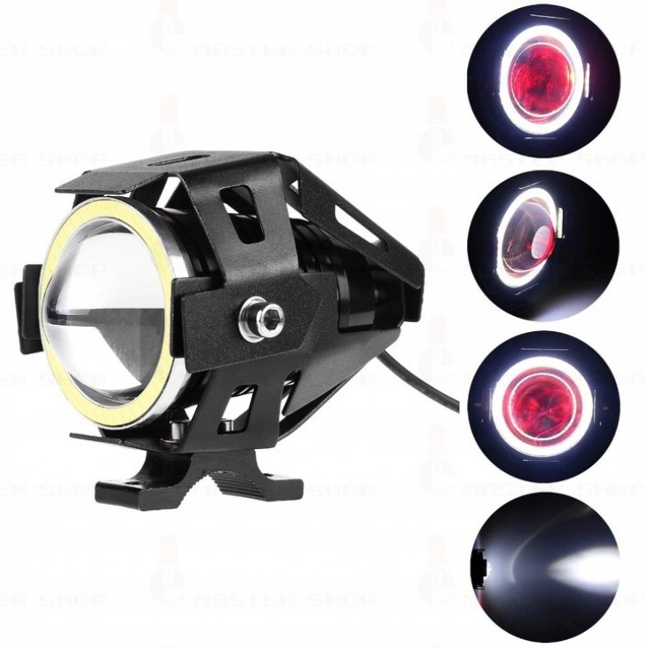 Proiector LED cu Lupa, Angel Eye ALB si Devil Eye RED, alimentare 12V, pentru Off-Road, ATV, SSV, UTV