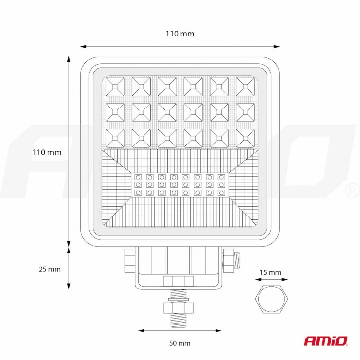 Proiector LED pentru Off-Road, ATV, SSV, cu functie de semnalizare, culoare 6500K, 3360 lm, tensiune 9 - 36V, dimensiuni 110 x 110 mm