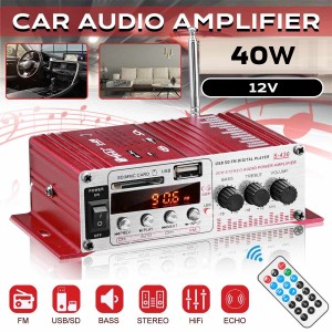 MINI amplificator auto, stereo, 12V, 40 W, radio FM, citire USB sau card SD, cu telecomanda