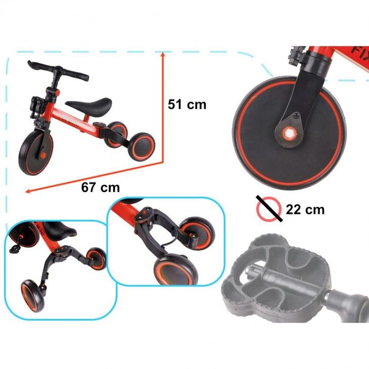 Tricicleta TRIKE FIX MINI, 3in1 adaptabila, culoare Rosie