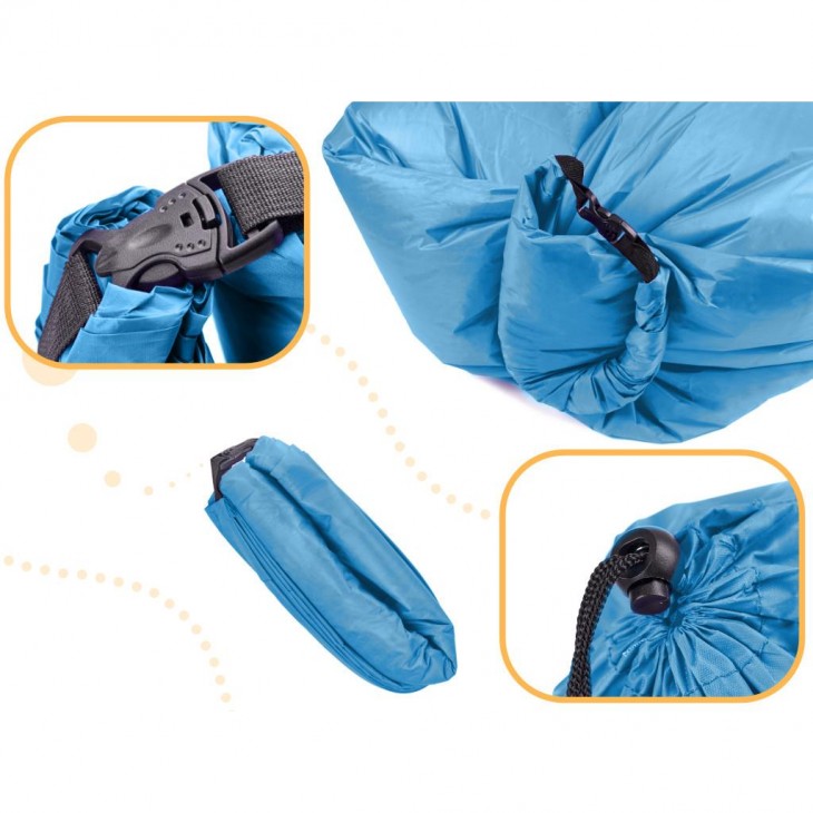 Saltea Autogonflabila Lazy Bag tip sezlong, 230 x 70cm, culoare Albastru, pentru camping, plaja sau piscina